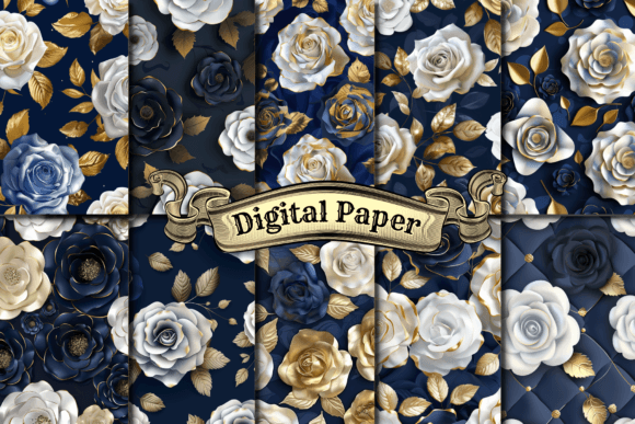 Download Navy and Gold Rose Digital Paper - Old Collection