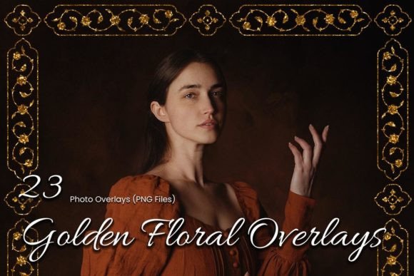 Download 23 Golden Floral Photoshop Overlay - Old Collection