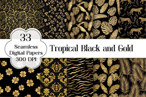 Download Tropical Black and Gold Digital Paper - Old Collection