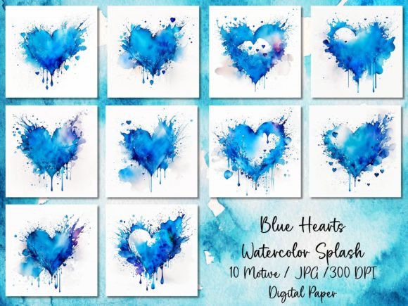 Download Blue Hearts Watercolor Splash - Blue hearts Collection