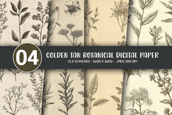 Download Golden Tan Botanical Digital Paper - Old Collection