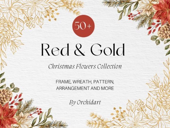 Download Red &amp; Gold Christmas Flowers Collection - Old Collection