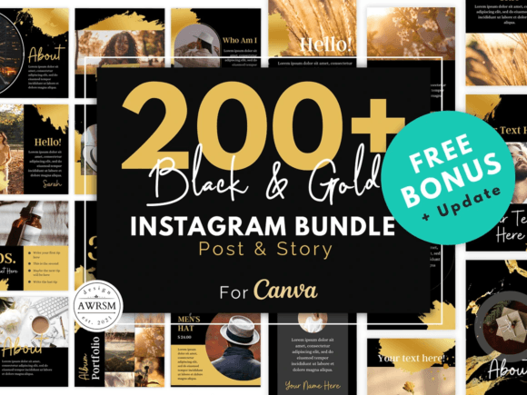 Download 200 Black Gold Instagram Template Bundle - Old Collection