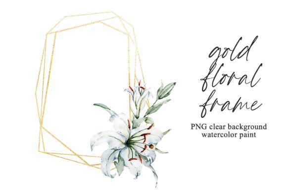 Download Gold Geometric Frame with Flowers lilies - Old Collection