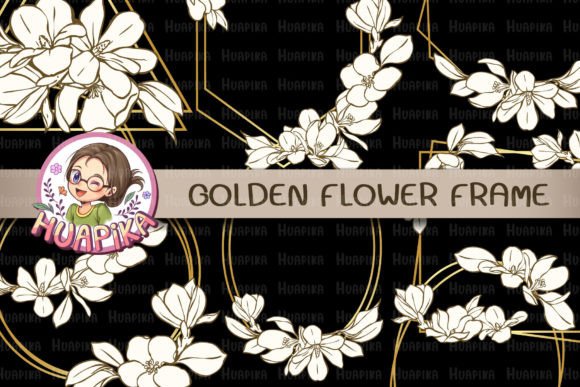 Download Golden Line Art Flower Frame - Old Collection