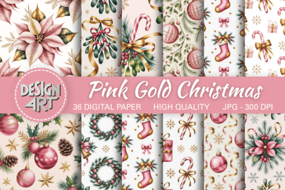 Download Pink Gold Christmas Seamless Pattern - Old Collection