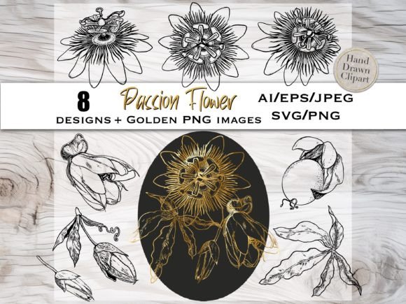 Download Passion Flower SVG Black &amp; Gold Outline - Old Collection