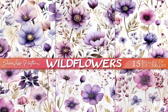 Download Purple Wildflowers Watercolor Pattern - Premium Bundle