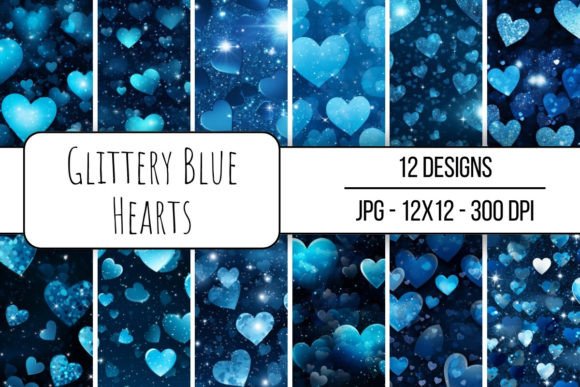 Download Glittery Blue Hearts Seamless Pattern - Blue hearts Collection