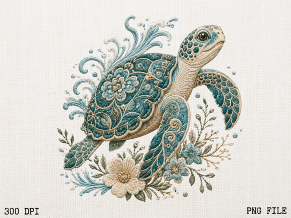 Download Embroidered Sea Turtle Floral PNG | Coas - Premium Resources
