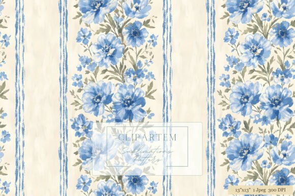 Download Blue Floral Stripe Watercolor Pattern - Watercolor pattern Collection