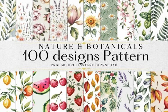 Download 100 Botanicals Watercolor Pattern - Watercolor pattern Collection
